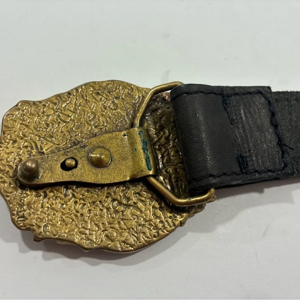 LIVE TO RIDE Biker Buckle Black Leather Belt Brass Motorcycle Made In Holland
